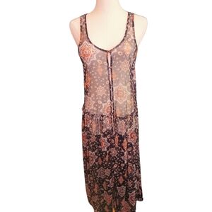 Maurices Button Front Blue and Orange Sheer Sleeveless Duster